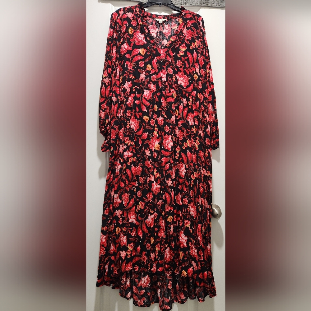 Terra & Sky Red Floral on Black Dress